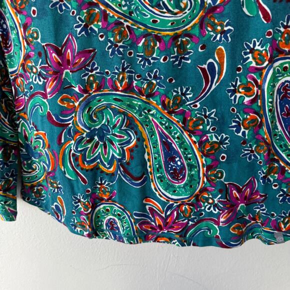 Talbots green pink paisley knit top size S - Picture 4 of 8